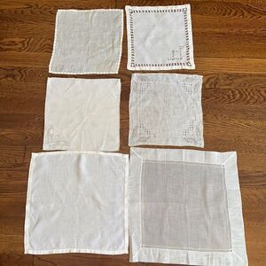 Bundle of six vintage white/cream cotton tatted or lace handkerchiefs